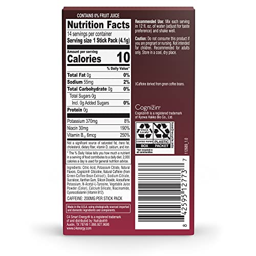 C4 Smart Energy Powder Stick Packs - Sugar Free Performance Fuel & Nootropic Brain Cellucor