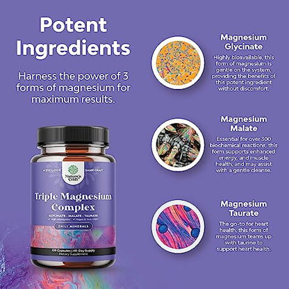 Triple Magnesium Complex Supplement 400mg Elemental - High Absorption Magnesium