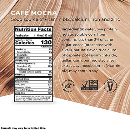 Evolve Plant Based Protein Shake, Café Mocha, 20g Vegan Protein, Dairy Free, No Artificial