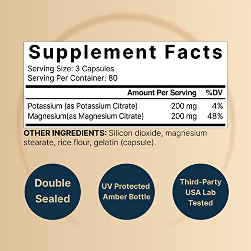 Potassium Magnesium Supplement – 200mg + | 240 Capsules Easily Absorbed Citrate NatureBell