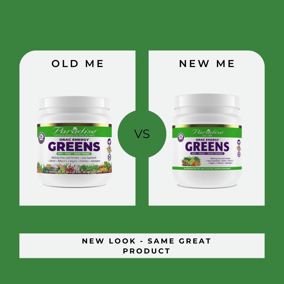 Paradise ORAC Energy Greens Powder Extract, Super Antioxidants, Probiotics for Gut Paradise Herbs