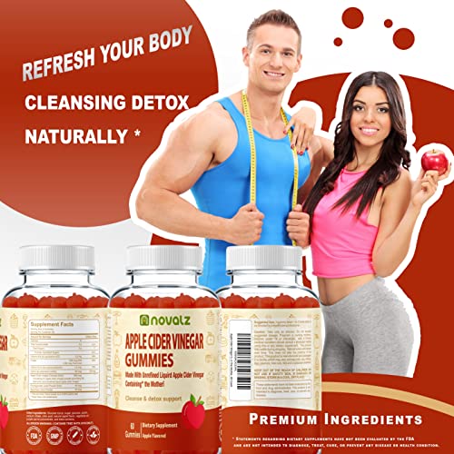 NOVALZ Apple Cider Vinegar Gummies for Weight Control, Detox, & Cleanse, 500mcg ACV NOVALZ