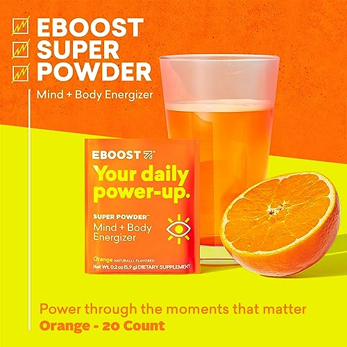 EBOOST Energy Drink & Electrolyte Powder, 20 Packets - Super Powder Orange