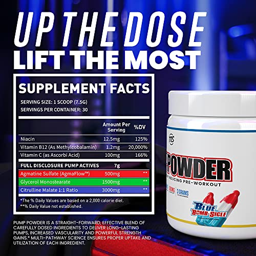MAN Sports Pump Powder Blue Bombsicle - Stimulant Free Pre Workout Drink, Best for Preworkout - Energy Pump Powder for Men and Women, Help Fuel Your Workout (30 Days Supply)