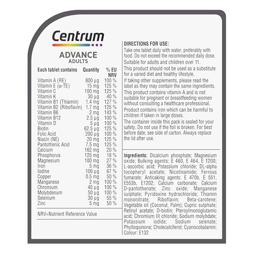 Centrum Advance Multivitamin & Mineral Supplements, 24 essential nutrients including Centrum