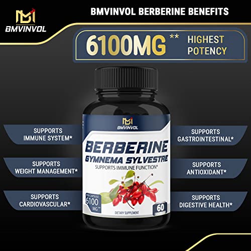 BMVINVOL 5-in-1 Berberine Supplement 6100mg with Ceylon Cinnamon, Gymnema Sylvestre BMVINVOL