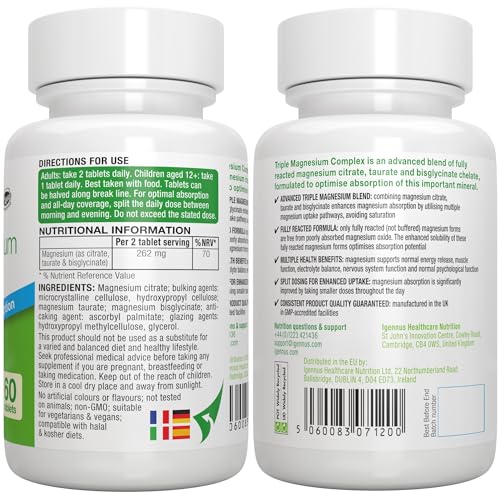 Advanced Triple Magnesium Complex, 2000mg Glycinate, Citrate & Taurate, Clean Label Igennus Healthcare Nutrition