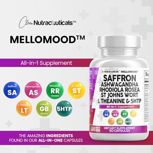 Clean Saffron Supplements with Ashwagandha 8000mg - Mood Support with L-Theanine Clean Nutraceuticals