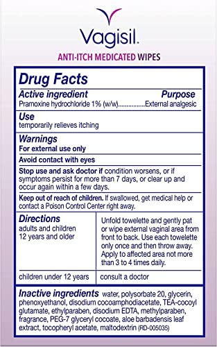 Vagisil Anti-Itch Medicated Wipes, Maximum Strength 12 ea (Pack of 9) Vagisil