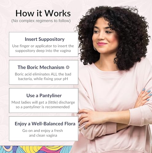 Flower Power Vegan Boric Acid Suppositories - 30 Capsules - 600mg for Vaginal Odor and pH Balance Flower Power