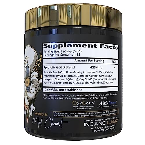Insane Labz Psychotic Gold, High Stimulant Pre Workout Powder, Extreme Lasting Energy