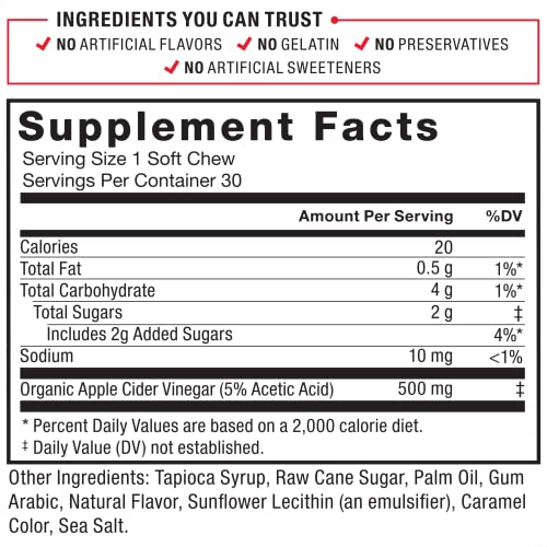 Force Factor Organic Apple Cider Vinegar Soft Chews for Digestion and Metabolism Support