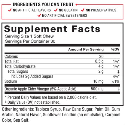 Force Factor Organic Apple Cider Vinegar Soft Chews for Digestion and Metabolism Support