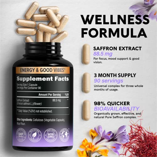 Natural Saffron Supplements - Pure Saffron Extract 88.5 mg - Made in USA - Mood NUTRAHARMONY