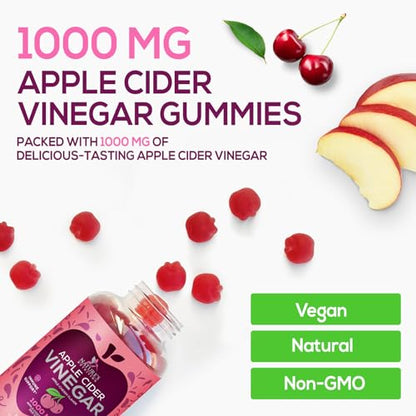 Vegan Apple Cider Vinegar Gummies | Max Strength 1000mg | Gelatin-Free, Vegan, Non-GMO