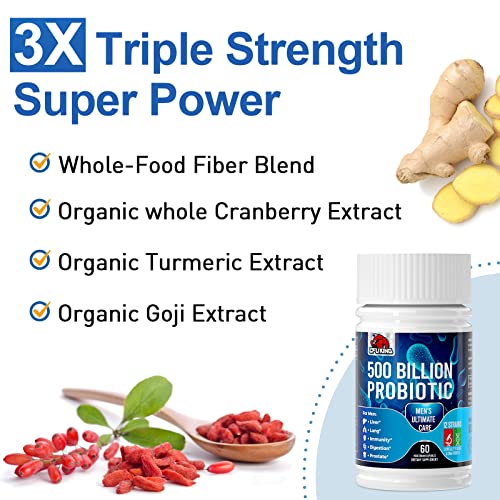 Probiotics for Men, 500 Billion CFU + 12 Strains Men's Probiotic with Turmeric Cranberry CFUKING
