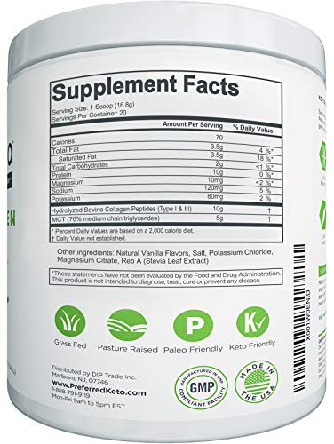 Keto Collagen Protein Powder with MCT Oil – Keto and Paleo Friendly Grass Fed
