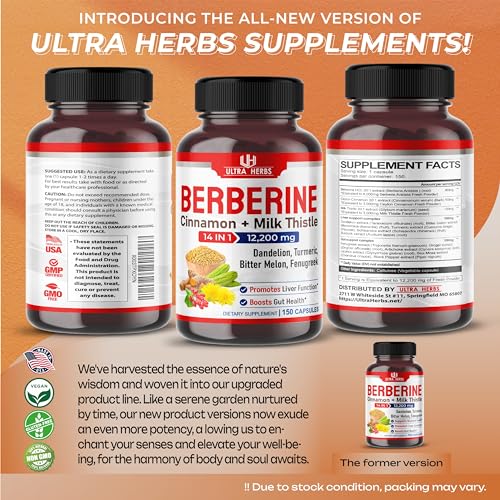 Ultra Herbs Premium Berberine 12,200MG with Cinnamon, Milk Thistle *USA Made & Test* 