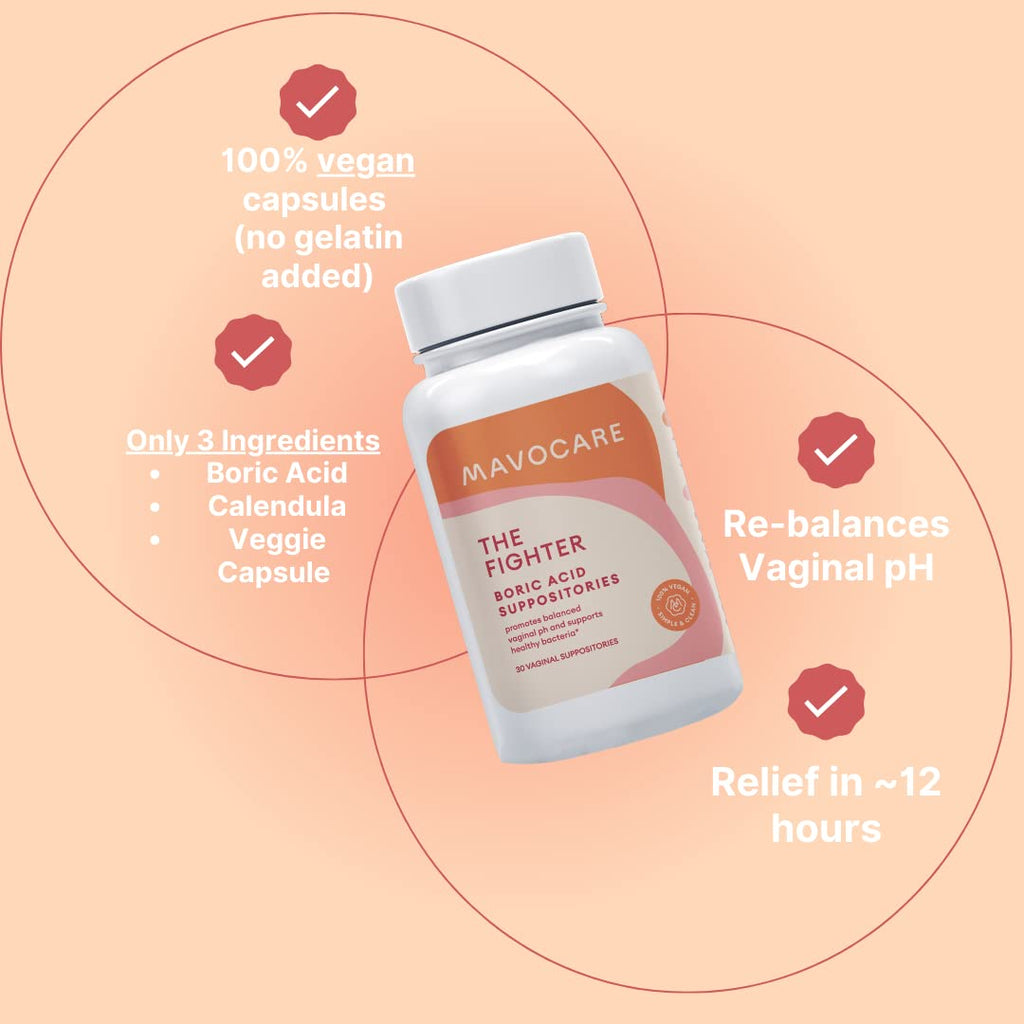 MavoCare, Inc. Boric Acid 600mg The Fighter with Added Calendula Vegan Capsule- Fights BV and Irritation- Gentle