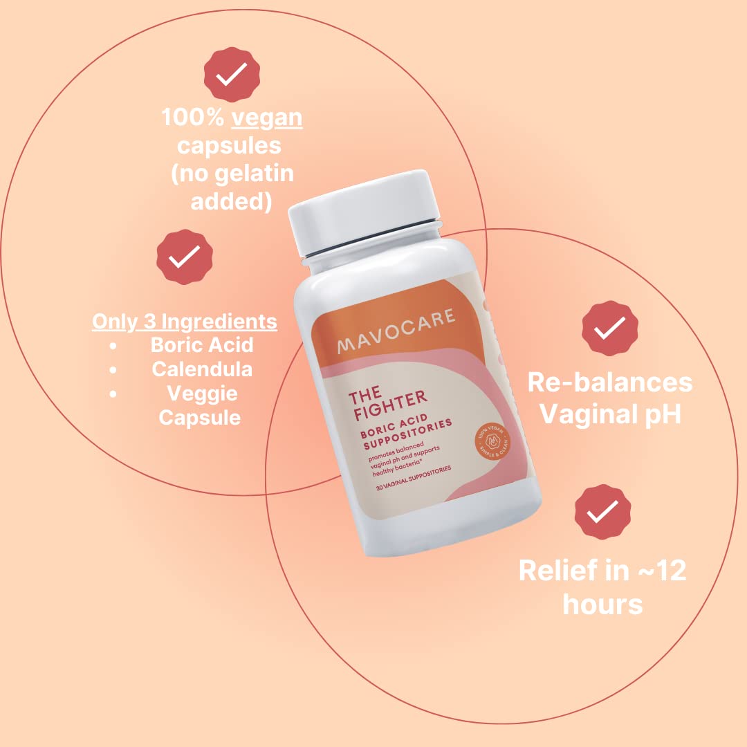 MavoCare, Inc. Boric Acid 600mg The Fighter with Added Calendula Vegan Capsule- Fights BV and Irritation- Gentle