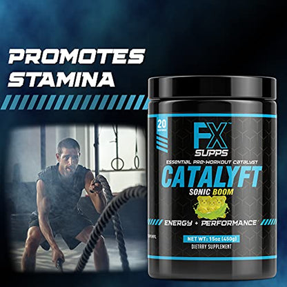 FX Supps Catalyft Pre-Workout Powder Drink for Men & Women, Sonic Boom | Dietary Supplement Mix with Creatine, Caffeine & Beta-Alanine | for Energy Pump, Muscle Gain & Focus, 40 Servings (2 Pack)