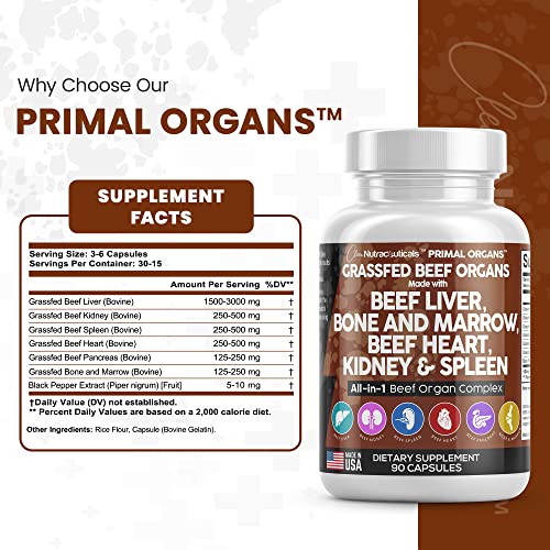 Grass Fed Beef Liver Capsules 3000mg - Premium Quality Beef Organs
