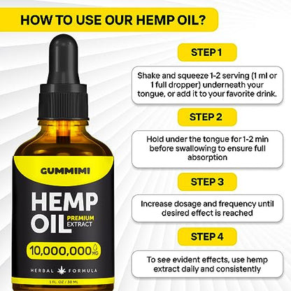 GummiMi Оrganic Hеmp Oil 10 000 000 mg - Natural Drops - Rich in Vitamins B, C, E