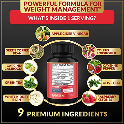 Fat Burner for Women, 9-in-1 Powerful Blend of Apple Cider Vinegar, Green Tea, Garcinia Cambogia