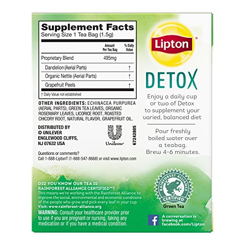 Lipton Green Tea Bags, Herbal Supplement for Detox, 15 Count (Pack of 4)