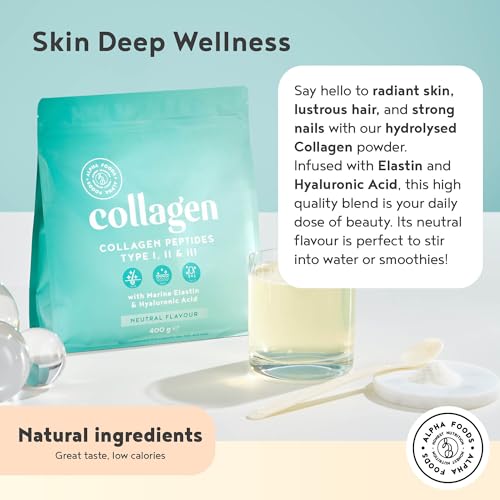 Collagen Powder with Hyaluronic Acid 400g - Collagen Peptides Supplement + Amino Acids Alpha Foods