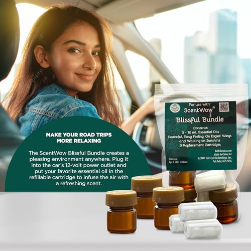 ScentWow® Aromatherapy Car Diffuser Refill Essential Oil Bundle with Three Refill Pads and 10ml Bottles Belle Aroma