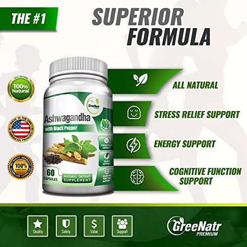 GreeNatr Total Wellness Support with Ashwagandha Capsules with Black Pepper for Enhanced Absorption GreeNatr