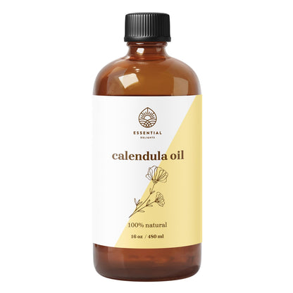 Essential Delights Calendula Oil - Premium Carrier Oil (16 fl oz) | for Skin, Face, Body, Hair Revitalization
