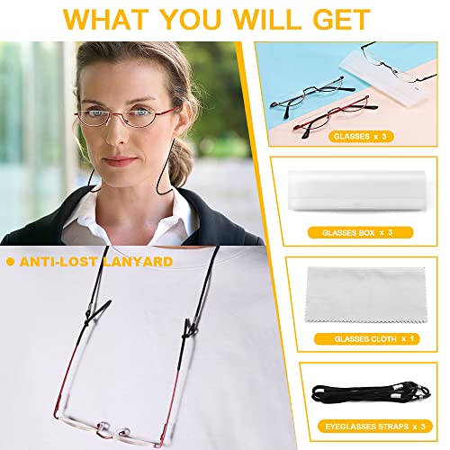 Yiwaeye 3 Pack Half Moon Reading Glasses Anti Blue Light UV, Half Frame Semi Lens Slim