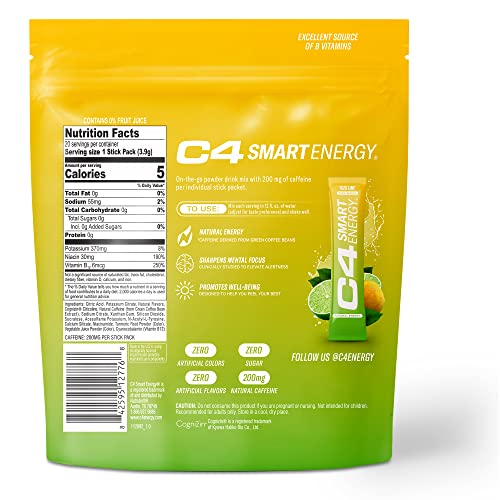 C4 Smart Energy Powder Stick Packs - Sugar Free Performance Fuel & Nootropic Brain Cellucor