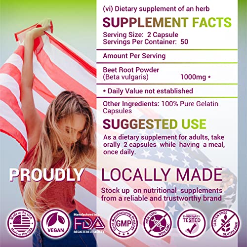 HERBALICIOUS Beet Root Capsules - Herbal Supplement for Athletic Performance, Natural Nitric Oxide Booster & Liver Support - Natural Energy Booster for Men & Women - 100 Caps