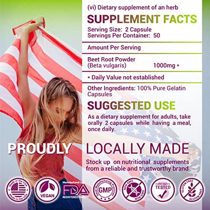 HERBALICIOUS Beet Root Capsules - Herbal Supplement for Athletic Performance, Natural Nitric Oxide Booster & Liver Support - Natural Energy Booster for Men & Women - 100 Caps