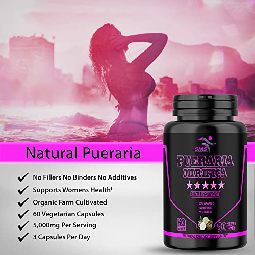 90 Caps Pueraria Mirifica 1000mg Pills - (10:1 Extract Equivalent to 10000mg) High Potency SMSHEALTHPRODUCTS.com