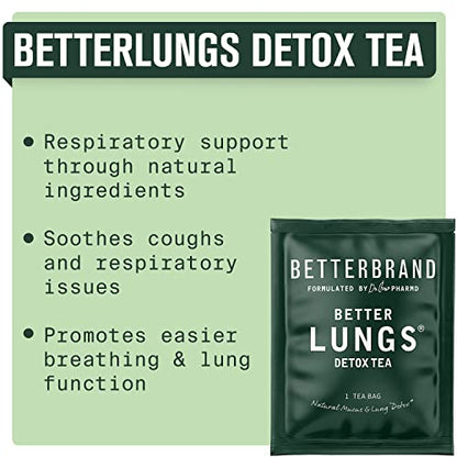 Betterbrand BetterLungs Detox Tea - 15 Herbal Tea Bags - Mullein Leaf, Ginseng, Elderberry