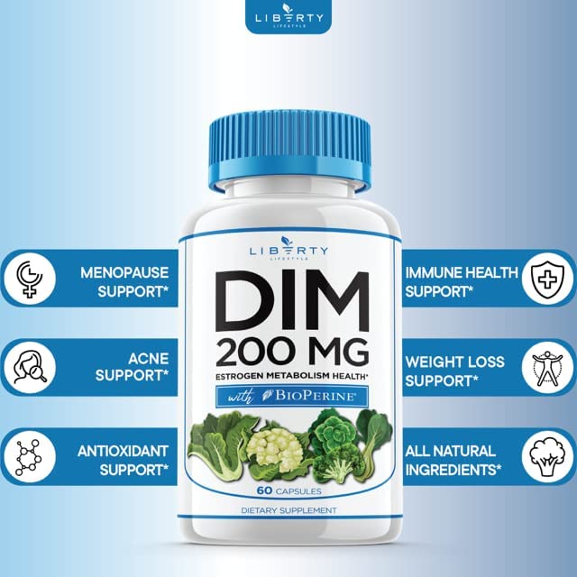 Liberty Lifestyle DIM Supplement 200mg - DIM Diindolylmethane Plus BioPerine - Estrogen Balance
