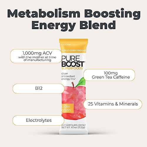 Pureboost Apple Cider Vinegar Superfoods Clean Energy Drink Mix, Boosted with 1,000 mg
