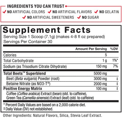 FORCE FACTOR Total Beets Beet Root Powder with Energy, NO3-T Nitrates to Support