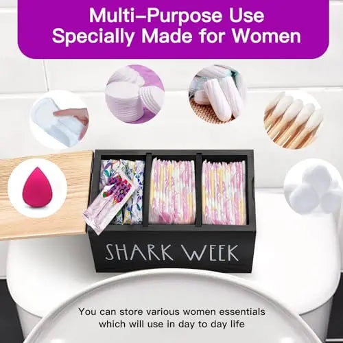 MISTOD Tampons Holder for Bathroom, Pad and Tampon Organizer with Tray Lid, Wooden Feminine MISTOD