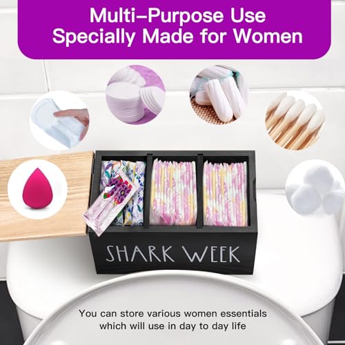 MISTOD Tampons Holder for Bathroom, Pad and Tampon Organizer with Tray Lid, Wooden Feminine MISTOD