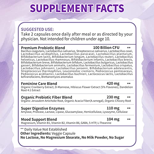 Probiotics for Women Digestive Health with Enzymes & Prebiotics 100 Billion | Vaginal Probiotics ZEBORA