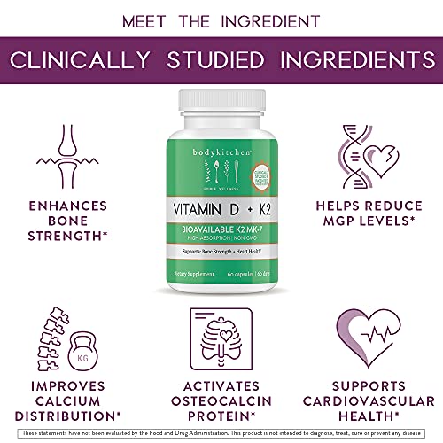 Body Kitchen Vegan Plant-Based Vitamin D3 + K2 (MK7) Supplement, Bone and Heart Body Kitchen