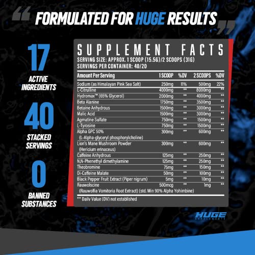 Huge Supplements Wrecked Pre-Workout, 30G+ Ingredients Per Serving to Boost Energy