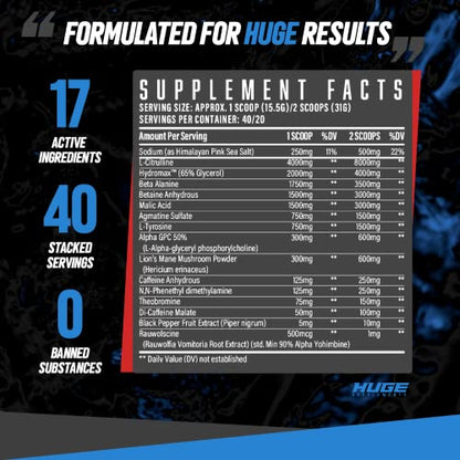 Huge Supplements Wrecked Pre-Workout, 30G+ Ingredients Per Serving to Boost Energy
