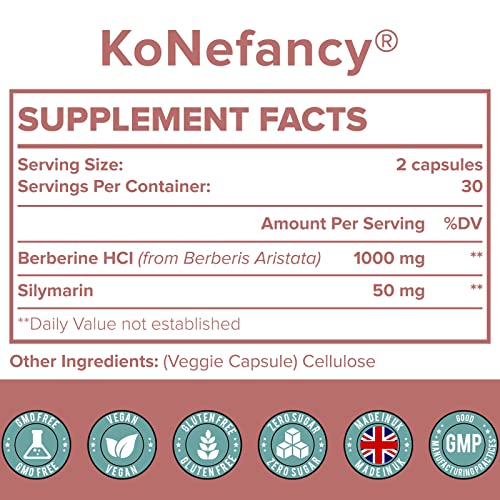 KoNefancy Berberine HCL Supplement 1000mg, High Absorption Berberine Plus Vegan Cap
