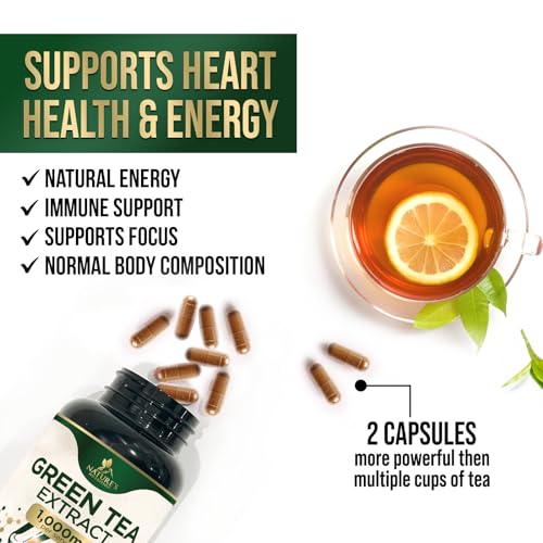 Nature's Green Tea Extract Pills 98% Standardized EGCG 1000mg - 3X Strength for Natural Nature's Nutrition